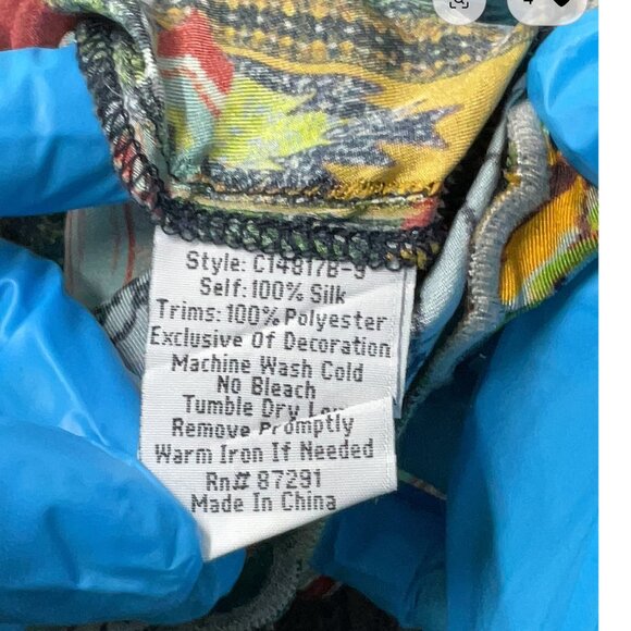 Johnny Was  silk Long sleeve, chevron/herringbone pattern, floral, teal, tunic - Picture 5 of 5